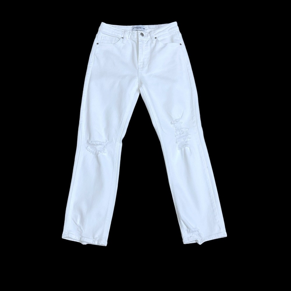 Just Black Denim Jeans 25 Womens White Ripped Knees Distressed Straight NWT